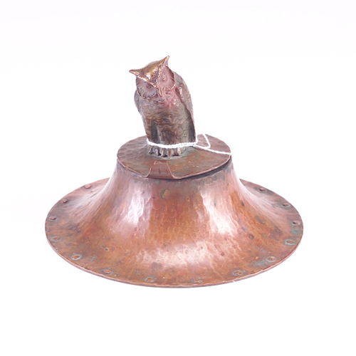 Appraisal: GUSTAV STICKLEY Unusual hammered copper inkwell with riveted base and