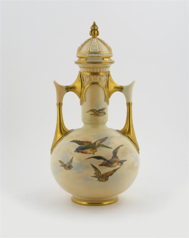 Appraisal: A Royal Worcester Persian style two-handled vase and cover