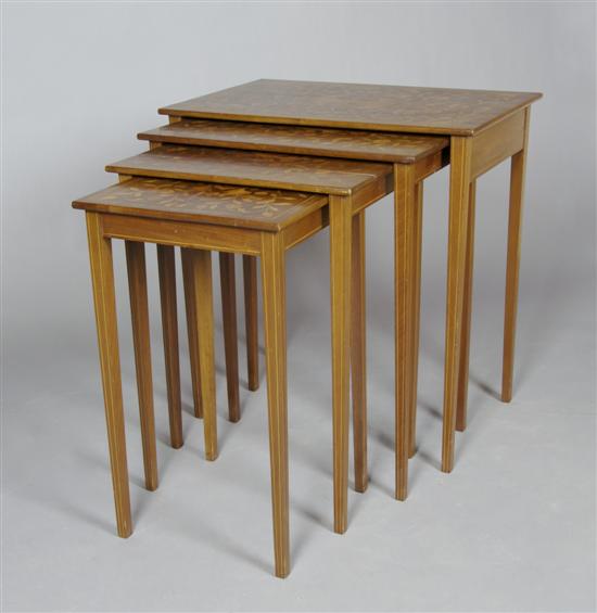 Appraisal: A Set of Four Marquetry Nesting Tables Height of tallest