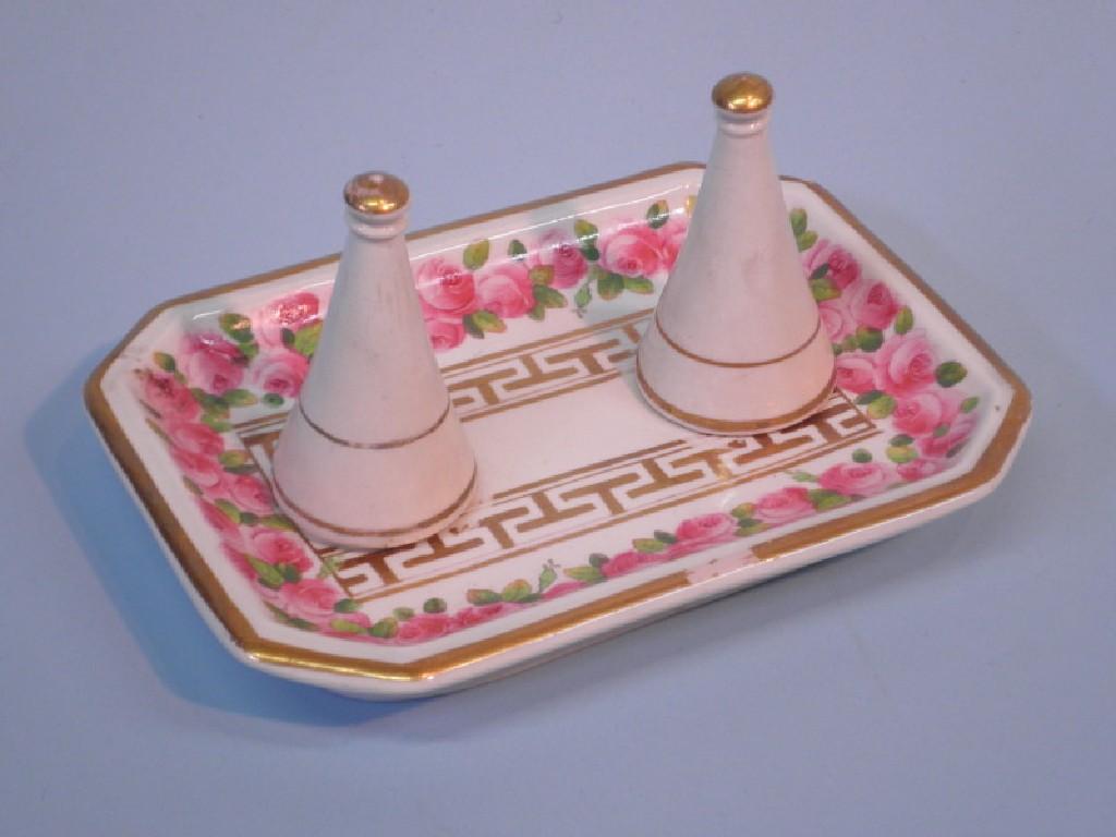 Appraisal: A Minton rectangular snuffer tray painted with roses and with