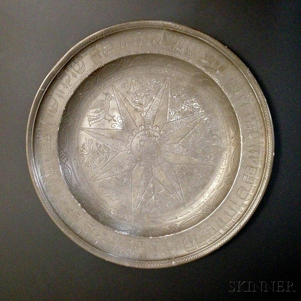 Appraisal: Pewter Seder Plate decorated in the German-style with birds lions