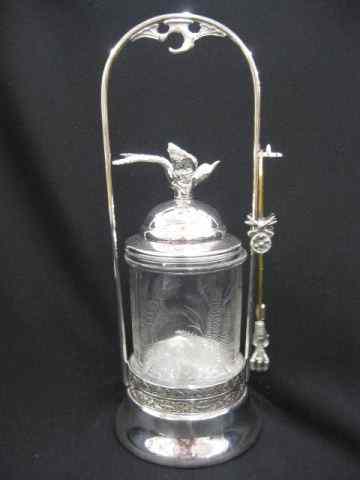 Appraisal: Victorian Pickle Castor heron cattail decorated clear glass insert fancy