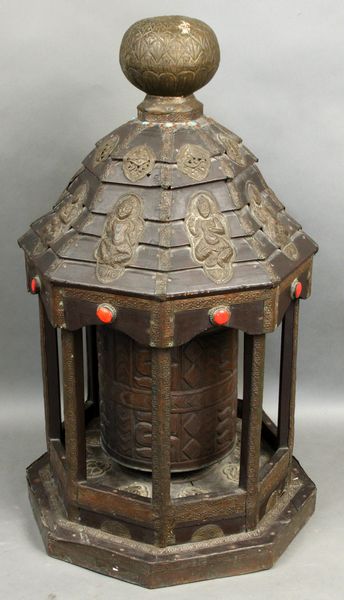 Appraisal: Copper and wooden clad Tibetan prayer shrine complete with prayer