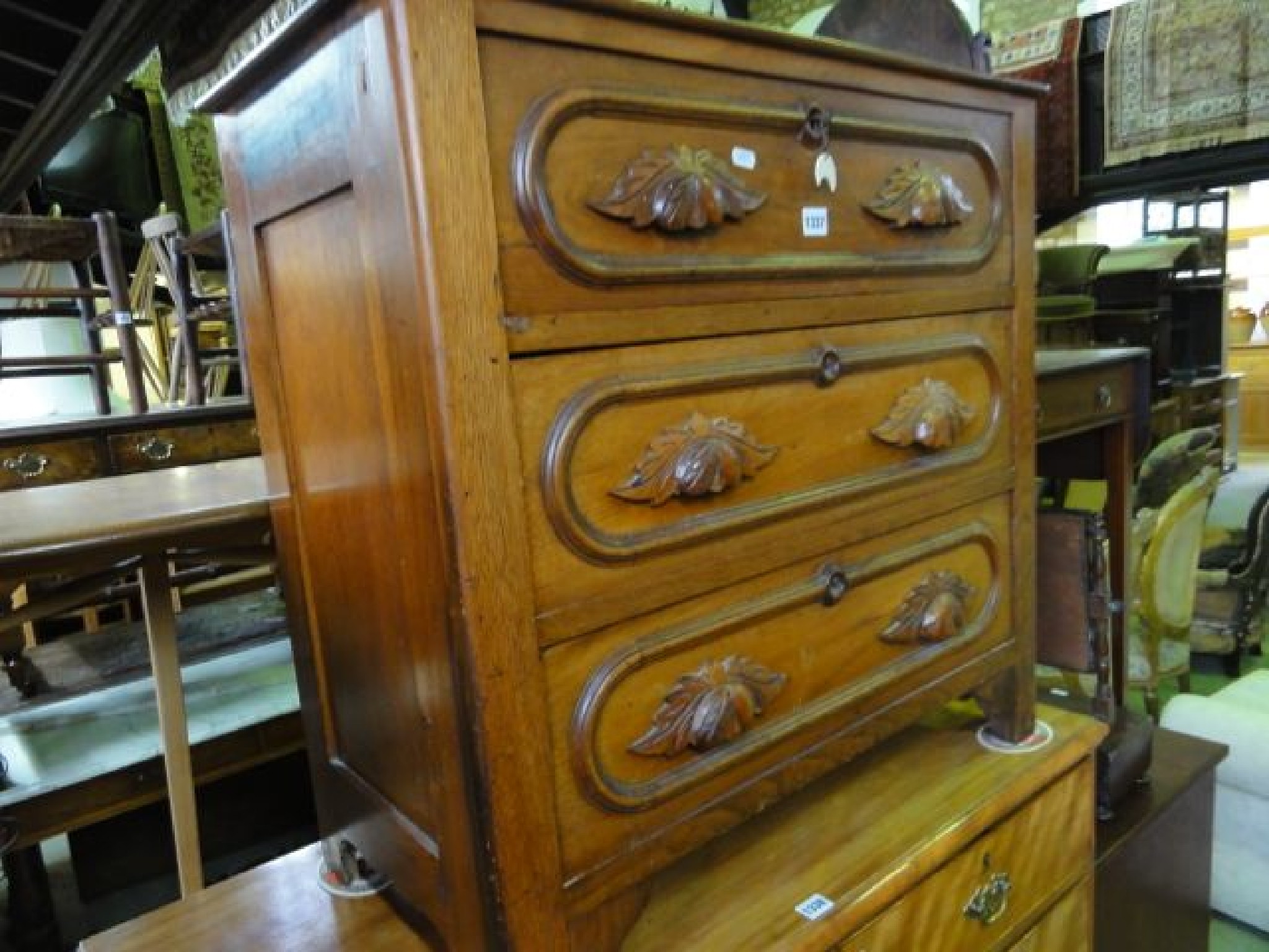 Appraisal: A small th century walnut bedroom chest of three long