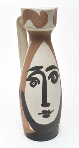 Appraisal: PABLO PICASSO Face Partially glazed terre de fa ence vase