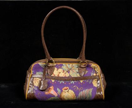 Appraisal: Floral tapestry Etro purse and matching gloves contemporary With brown