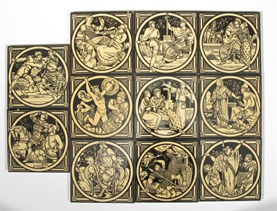 Appraisal: Early English History' a set of eleven Minton tiles designed