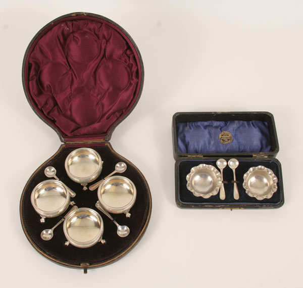 Appraisal: Two boxed sets of English silver salts including a pair