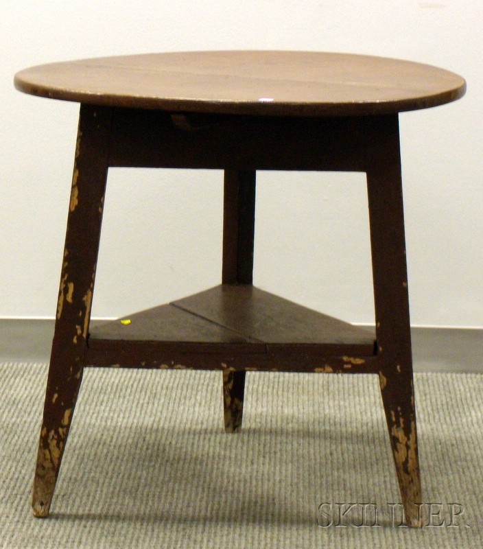 Appraisal: Brown-painted Wooden Cricket Table with Splayed Tripod Base