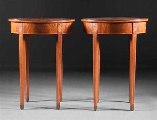 Appraisal: Pair of Biggs Federal style thistle and stringer inlaid mahogany