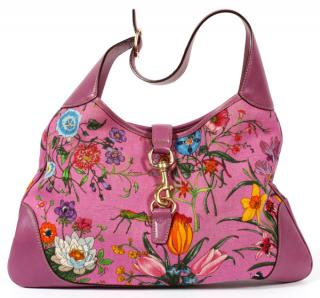 Appraisal: GUCCI VIOLET FLORAL CANVAS JACKIE O HOBO BAG GUCCI VIOLET