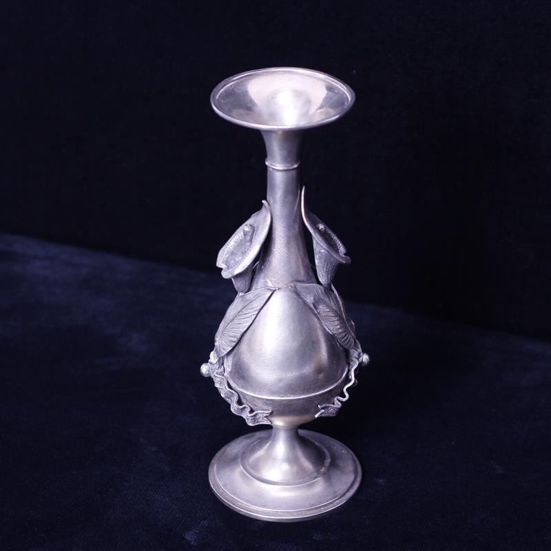 Appraisal: Antique th Century English sterling silver vase with applied calla