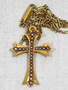 Appraisal: An Edwardian carat gold cross set with pearls hallmarked Chester