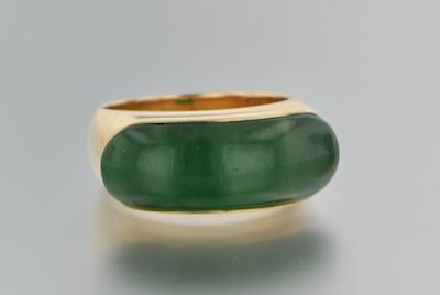 Appraisal: A Jade and Gold Saddle Ring k yellow gold mounting