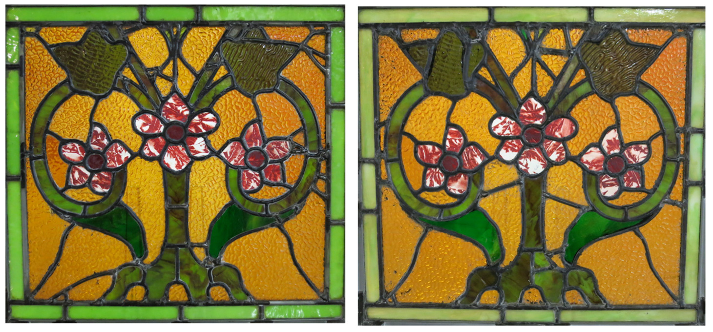 Appraisal: PAIR OF VICTORIAN STAINED AND LEADED GLASS WINDOWS American c