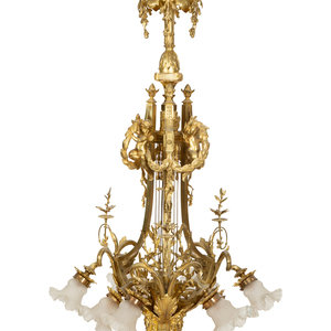 Appraisal: A Belle Epoch Gilt Bronze Nine-Light Chandelier Late th Century