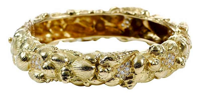 Appraisal: Elizabeth Gage kt Gold and Diamond Bracelet hinged bangle shell