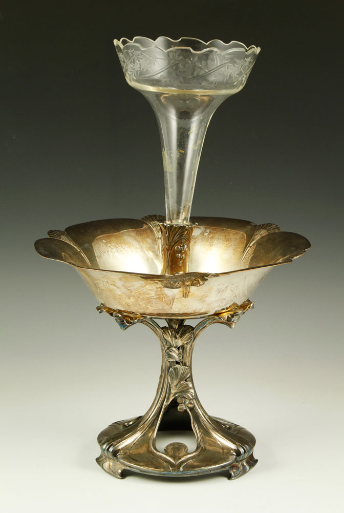 Appraisal: - th C Art Nouveau Epergne th century Art Nouveau