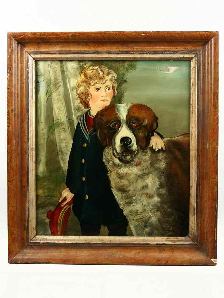 Appraisal: REVERSE GLASS PAINTING - Portrait of a Blonde Boy in