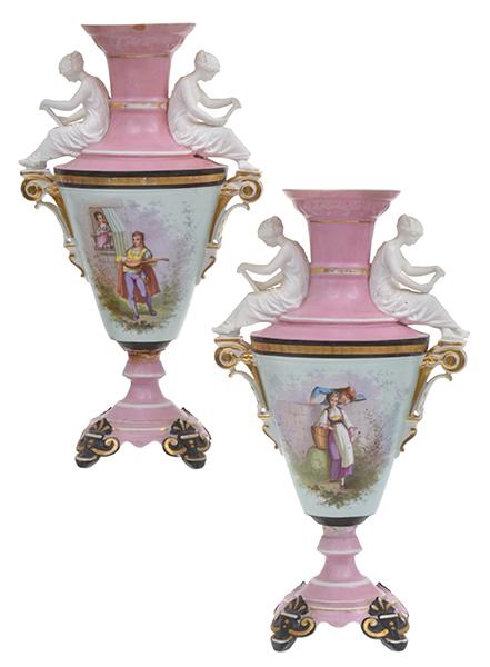 Appraisal: A PAIR OF PARIS PORCELAIN VASES PAINTED WITH FIGURES WITHIN