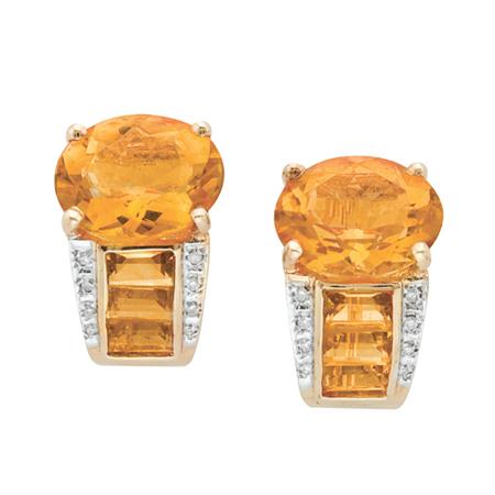 Appraisal: Pair of Gold Citrine and Diamond Earclips Estimate -