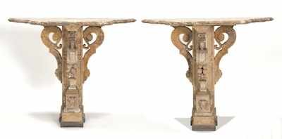 Appraisal: Pair of Carved Marble Console Tables Continental ca th th