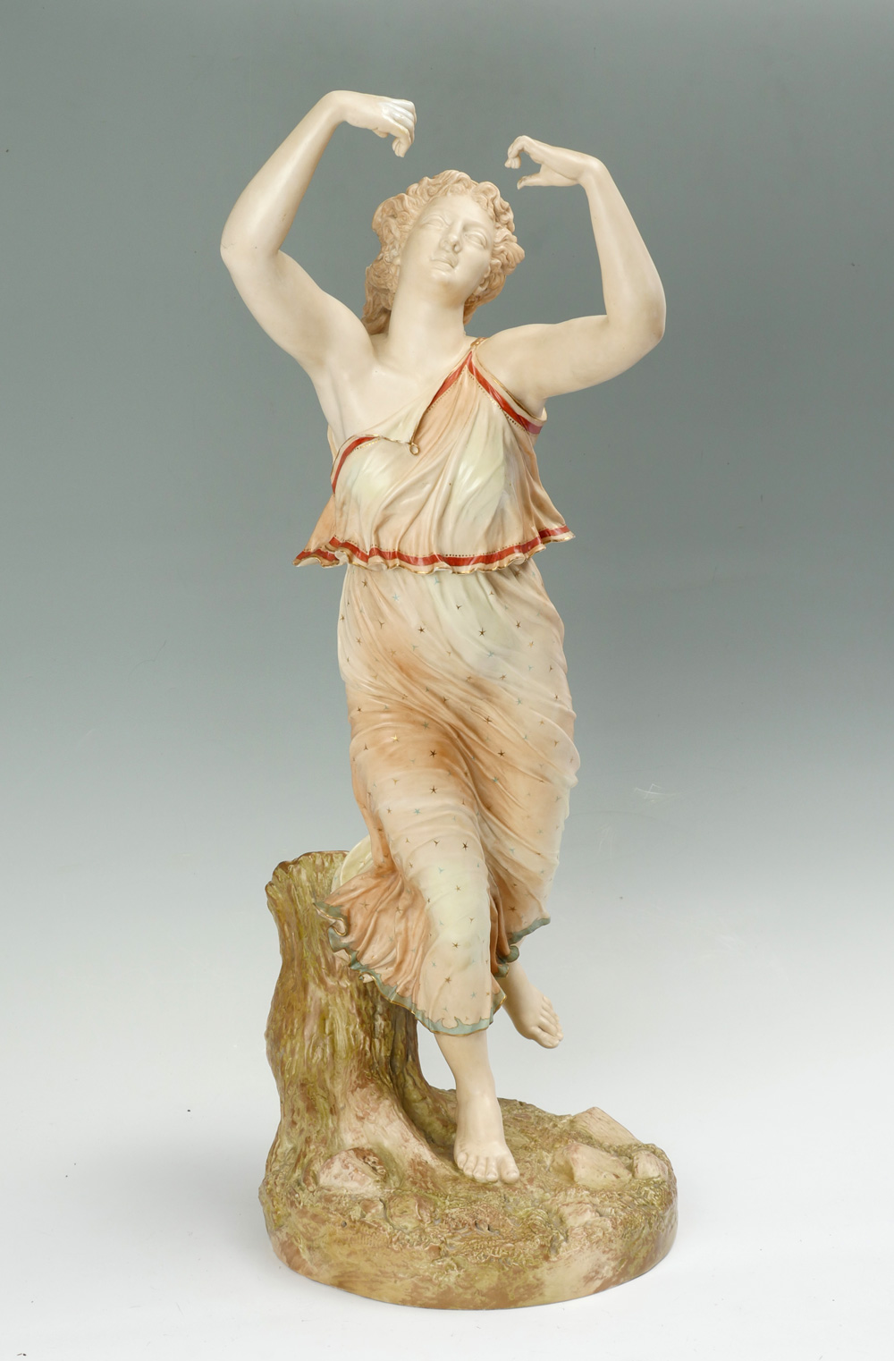 Appraisal: ROYAL WORCESTER FEMALE SCULPTURE WITH PEDESTAL Large Worcester female musician