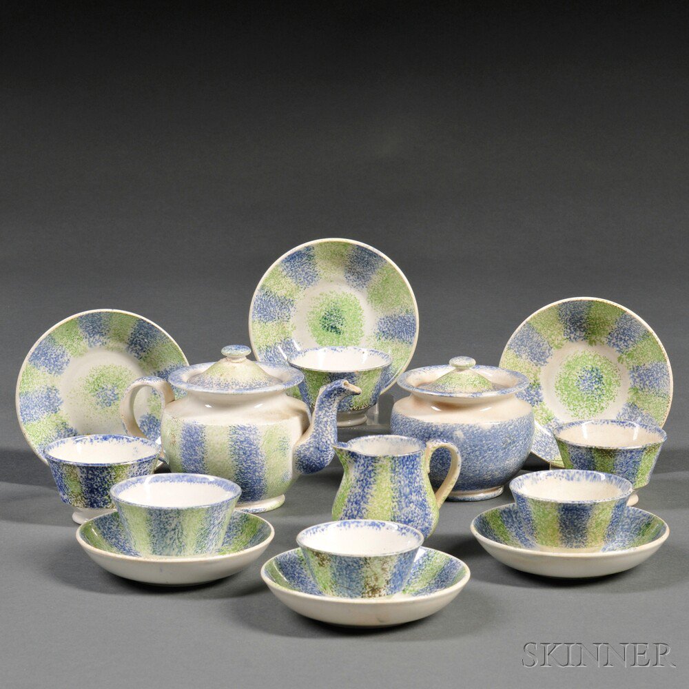 Appraisal: Spatterware Pottery Teaware Set for Six England early th century