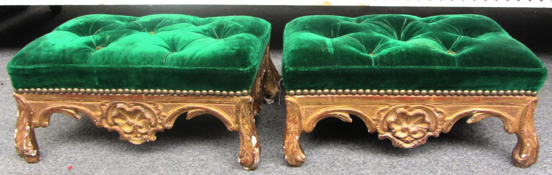 Appraisal: A pair of th century gilt framed retangular foot stools