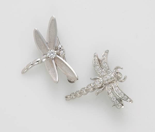 Appraisal: Two diamond dragonfly brooches Tiffany amp Co signed Tiffany amp