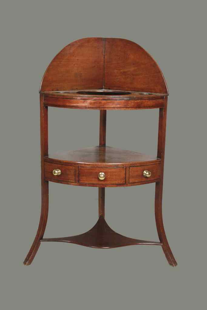 Appraisal: REGENCY EBONY STRING INLAID MAHOGANY CORNER WASHSTAND circa with arched