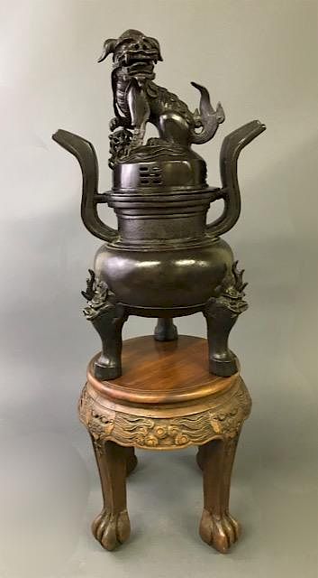 Appraisal: Large Japanese Bronze Foo Dog Incense Burner Large Japanese bronze