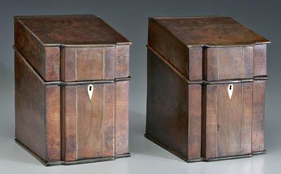 Appraisal: Pair Federal style inlaid knife boxes highly figured walnut throughout