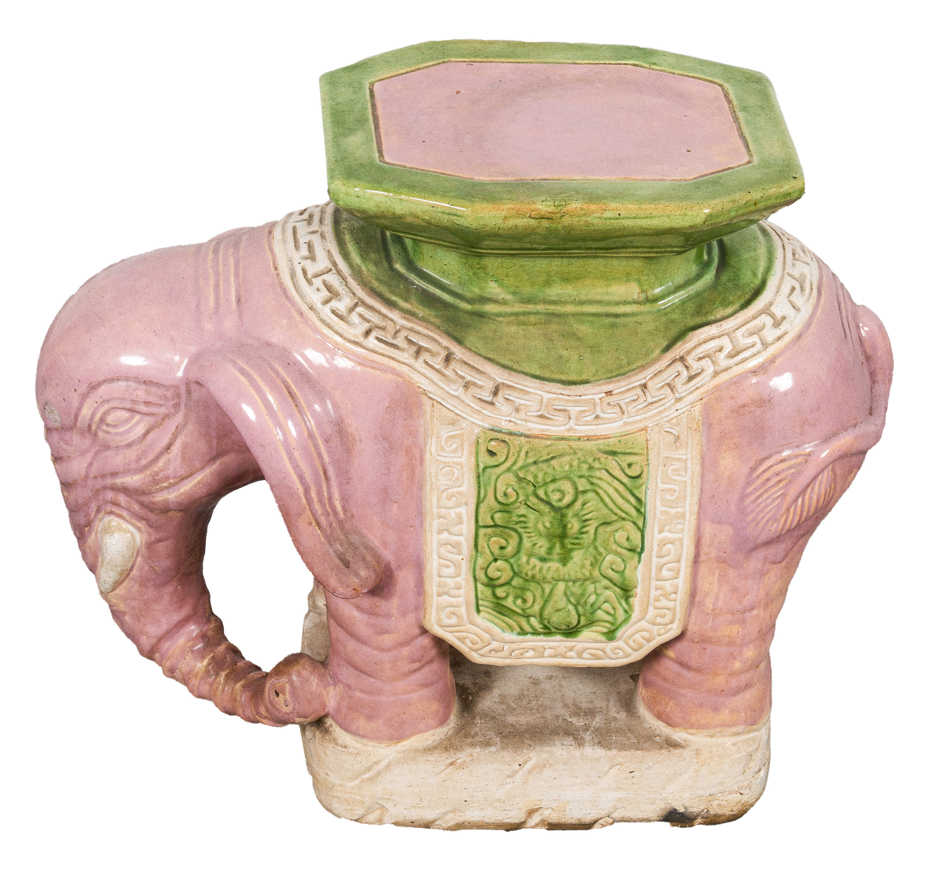 Appraisal: GLAZED EARTHENWARE ELEPHANT-FORM GARDEN SEAT Glazed earthenware elephant-form garden seat