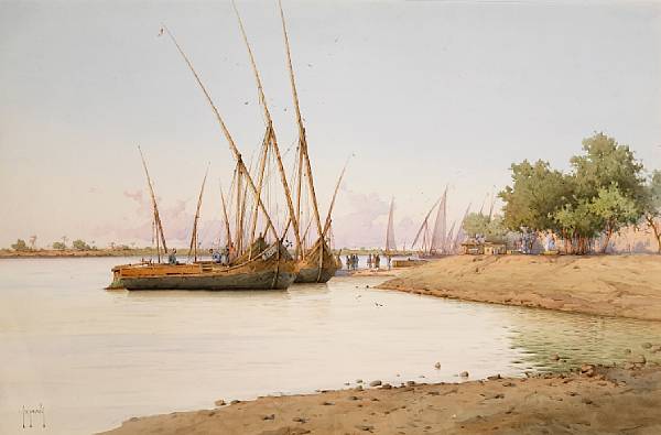 Appraisal: Spyridon Scarvelli Greek - Felouks on the Nile near Cairo