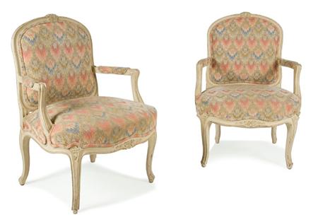 Appraisal: Pair of Louis XV Style Painted Fauteuils Estimate -