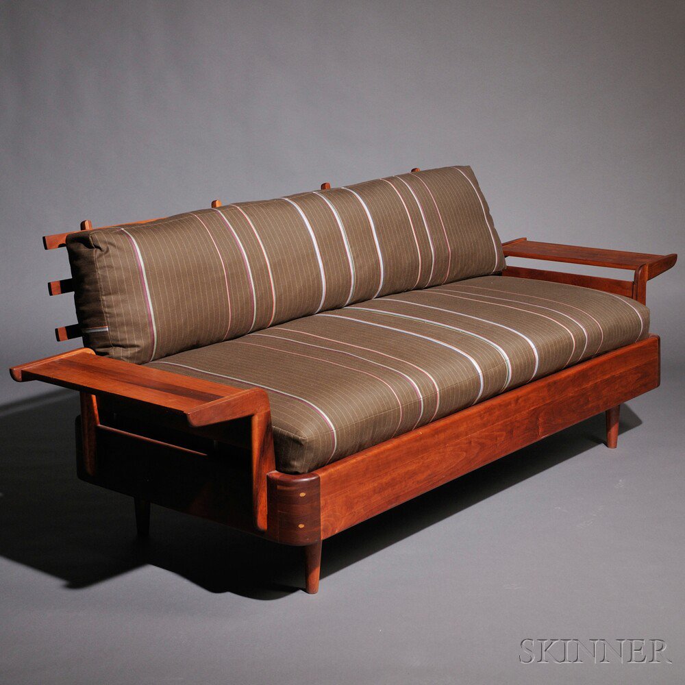 Appraisal: Studio Sofa Cherry and upholstery California fourth quarter th century