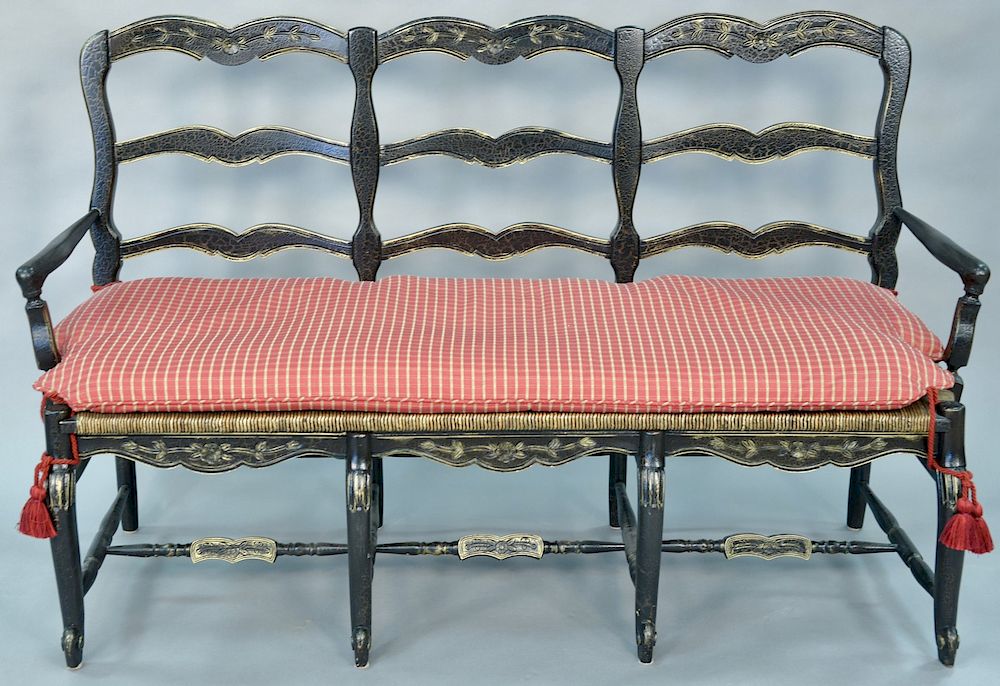 Appraisal: Louis XV style country bench with rush seat and custom