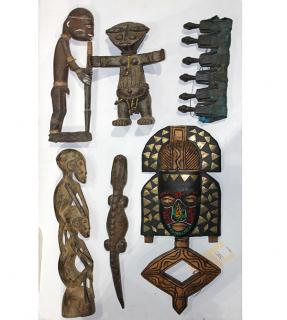 Appraisal: lot of African decorative objects including a beaded reliquary Cameroon