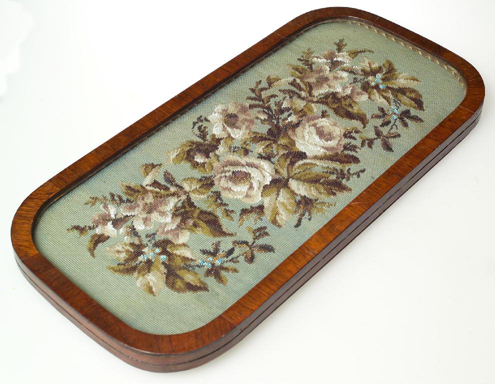 Appraisal: VICTORIAN WALNUT AND BEADWORK TRAY of rectangular form with rounded