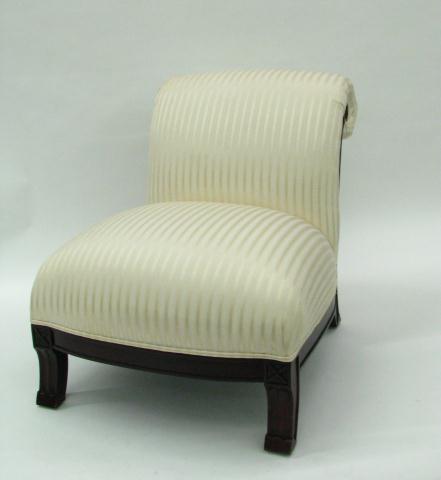 Appraisal: Pair of custom decorator cream-stripe upholstered rolled back armless chairs