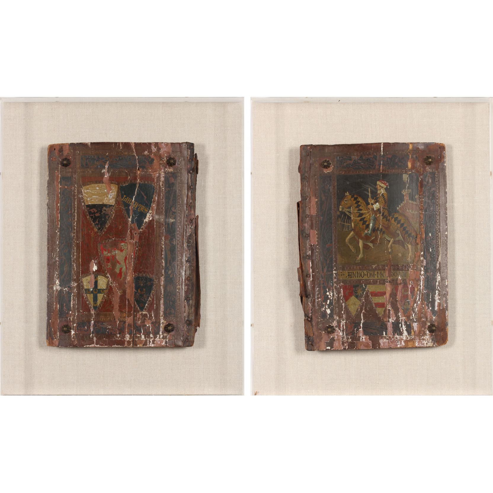 Appraisal: Pair of Antique European Book Covers the wooden panels with