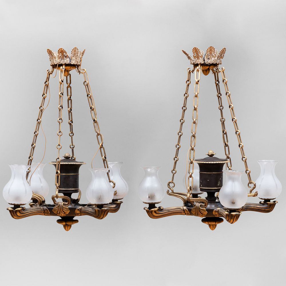 Appraisal: Pair of William IV Style Gilt and Patinated-Bronze Four Light