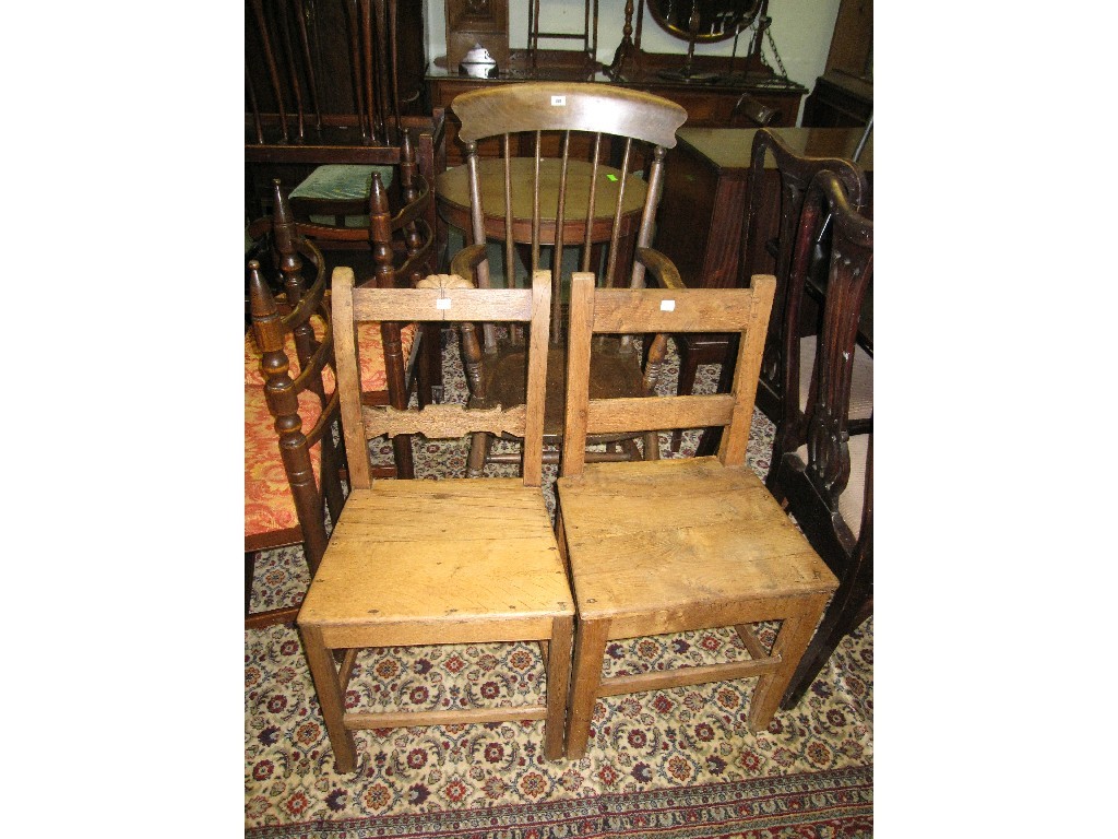 Appraisal: Lot comprising spindle back open armchair and two kitchen chairs