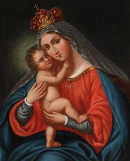 Appraisal: TH CENTURY MADONNA CHILD OIL PAINTING AUSTRIAN SCHOOL th century