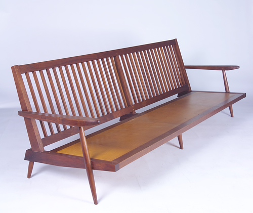 Appraisal: GEORGE NAKASHIMA Fine and unusual large walnut open-arm sofa with