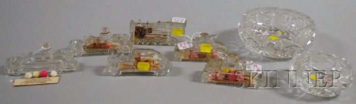 Appraisal: Six Colorless Pressed Figural Glass Candy Containers and Two Colorless