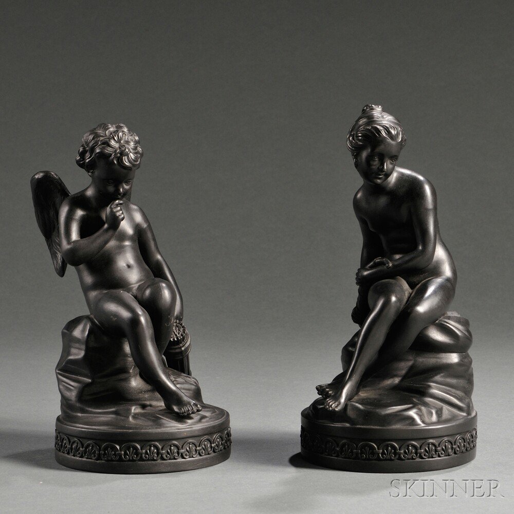 Appraisal: Pair of Wedgwood Black Basalt Cupid and Psyche Figures England