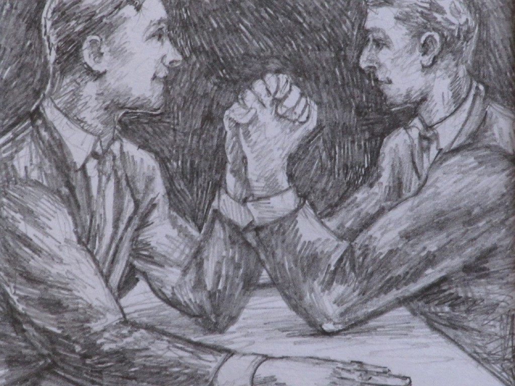 Appraisal: GRAHAM MCKEAN b Pencil drawing 'Arm Wrestlers' signed x