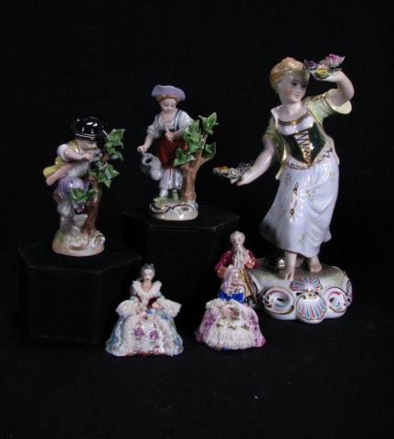 Appraisal: Group of Dresden Porcelain Figures including woman holding flowers entitled